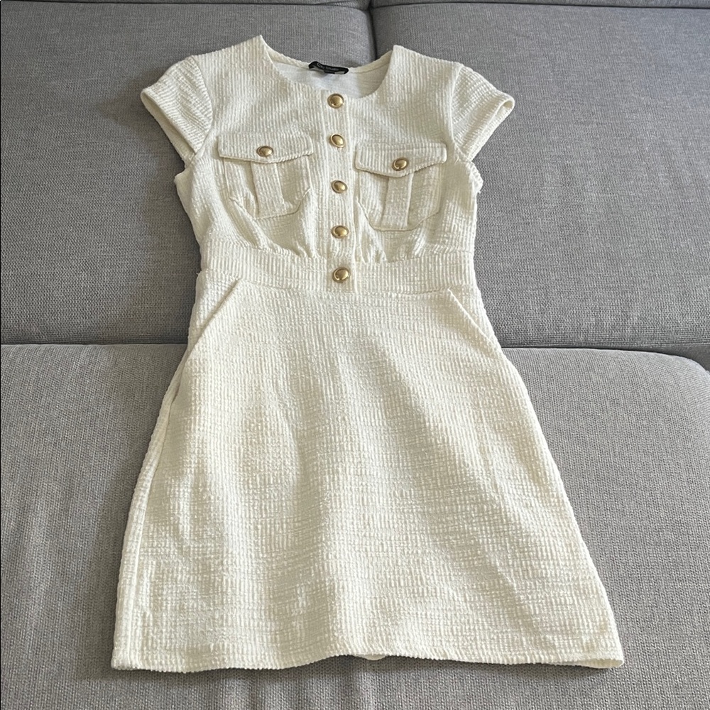 City Studio Cream Textured Mini Dress